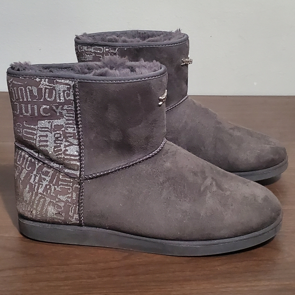 "like new" Juicy Coulture Gray Faux Suede Winter Boots with Textured Cuff